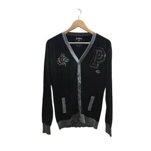 PRC Varsity Sweater Women's Size Medium Black Gray Wolf 100% Cotton